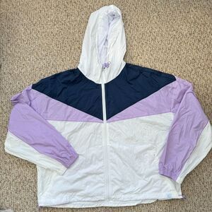 Calme Johnny Was Jacket Windbreaker XL  Hooded Full Zip‎ Purple White $158
